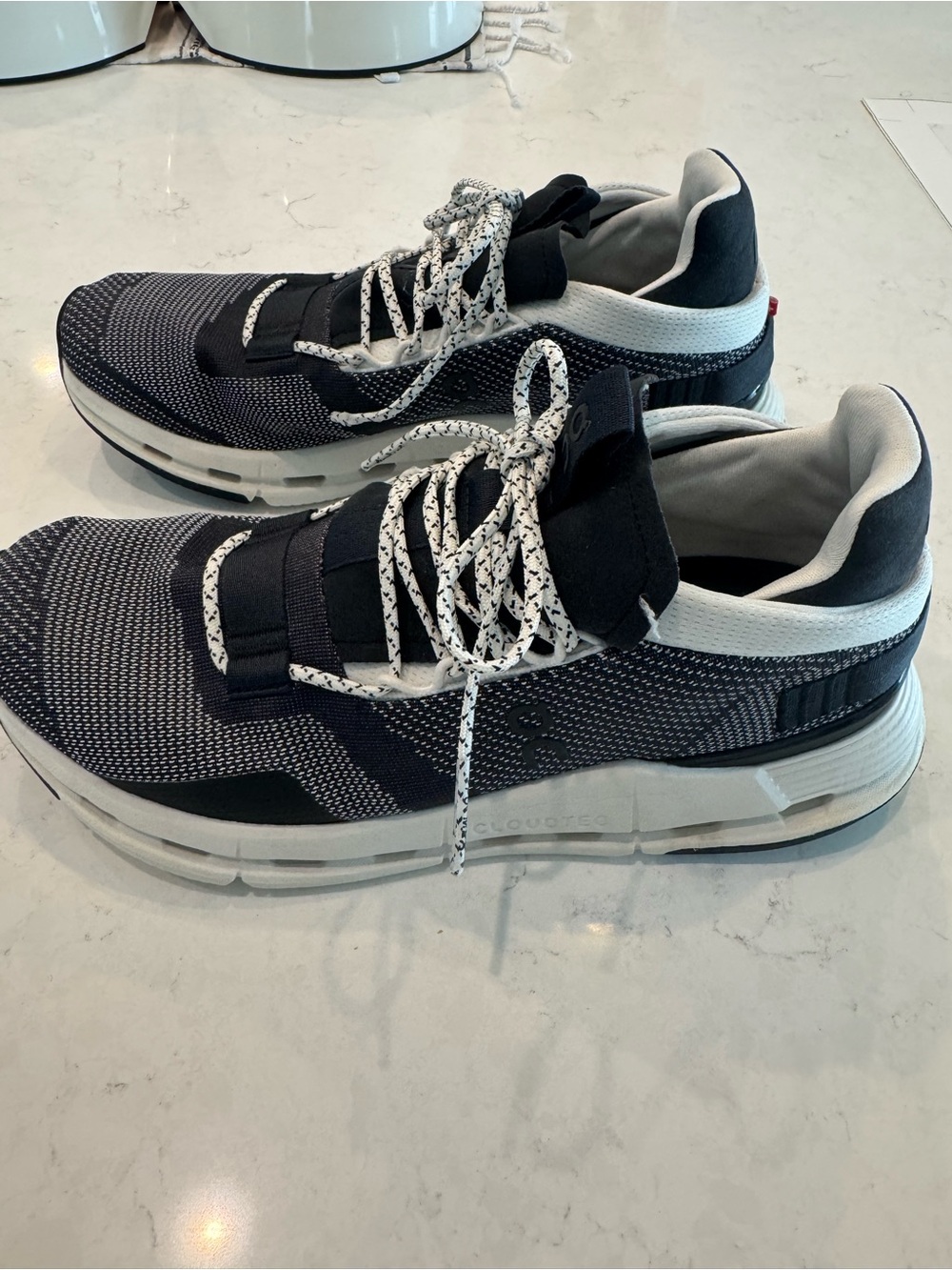 On Running Men's Black and White Knit Lace-Up Sneakers